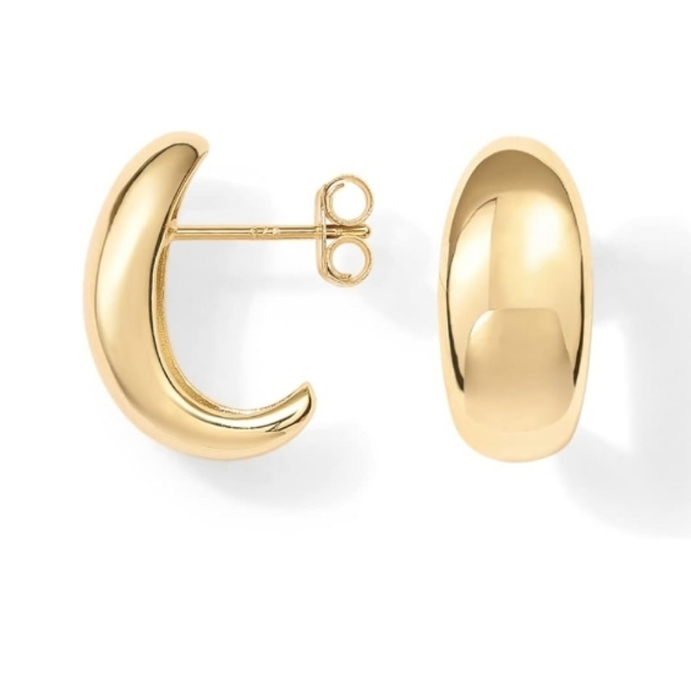 14K Gold Plated Sterling Silver Post Dome Huggie Hoop Earrings